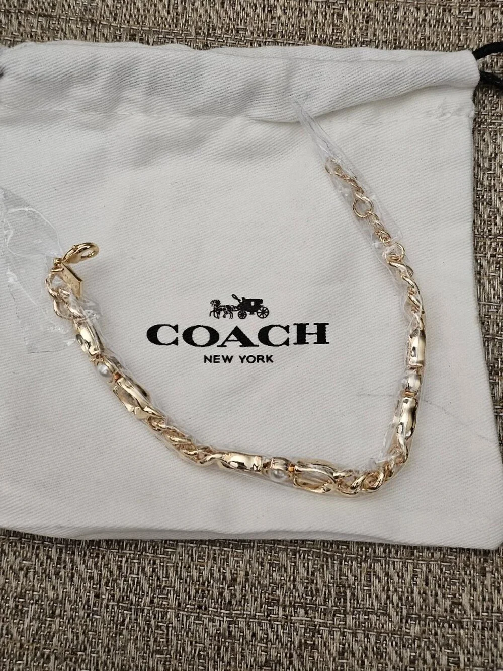 Coach Gold Mixed Link Rope Chain Statement Bracelet Pearl -Pouch Box NWOT